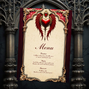 Menu Romance vintage avec un coeur et des ailes.