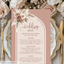 Menu Romantic Boho Dusty Pink Pampas Floral Wedding
