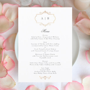 Menu romantic classic gold monogram wedding