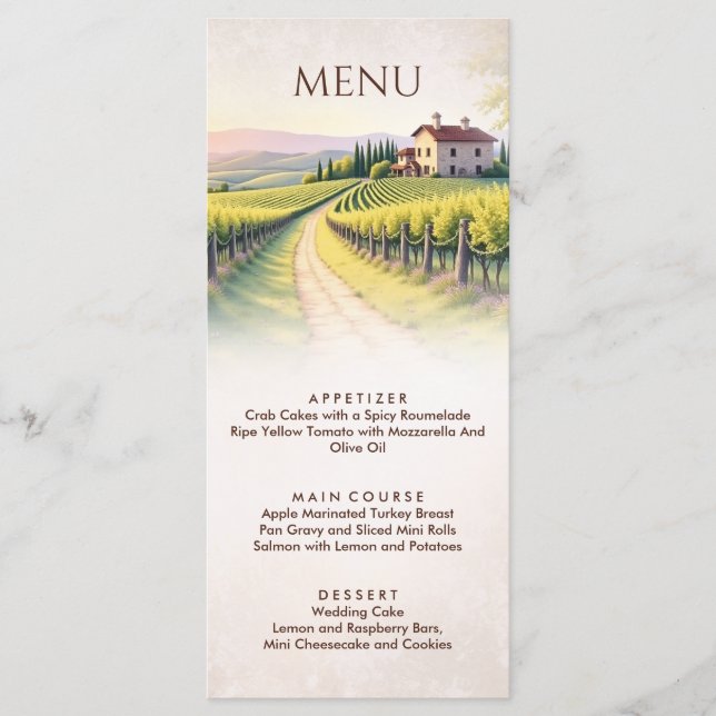 Menu Romantic Vineyard Rustic Wedding (Devant)