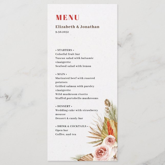 Menu romantique boho fleurs séchées du désert (Devant)