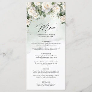 Menu Romantique boho roses blanches et dîner vert or