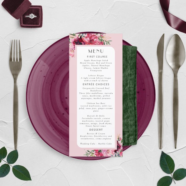 Menu Romantique Dusty Rose Peony Cadre moderne (Créateur téléchargé)