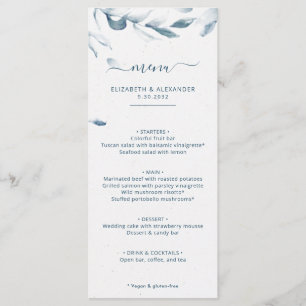 Menu Romantique élégant bleu aquarelle simple mariage