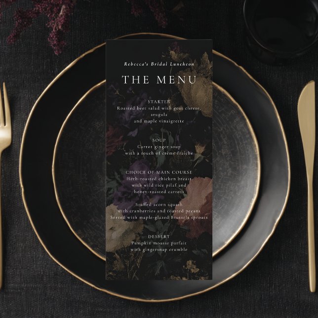 Menu Romantique Moody Dark Flowers Fête des mariées Mar (Créateur téléchargé)