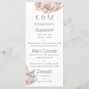 Menu Romantique rose Roses Boho Mariage