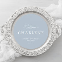 Menu Rond avec nom d'invité | Mariage bleu Dusty