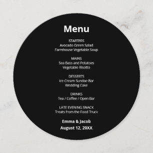 Menu rond de mariage moderne noir