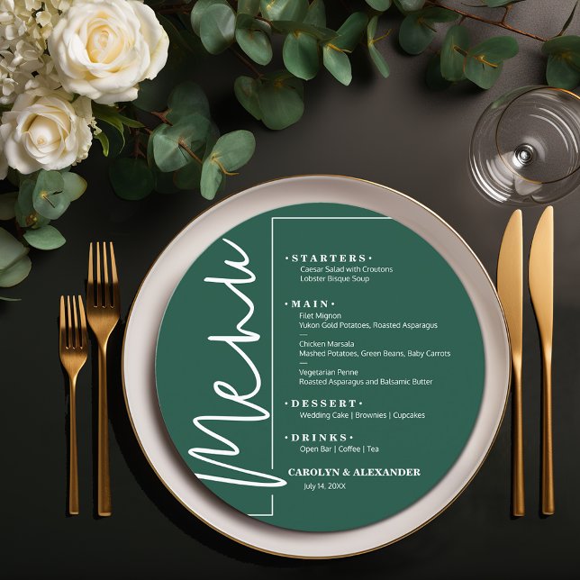 Menu Rond Émeraude Chic Vert (Chic Emerald Green Round Menus)
