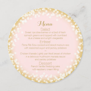 Menu rond rose et or brillant