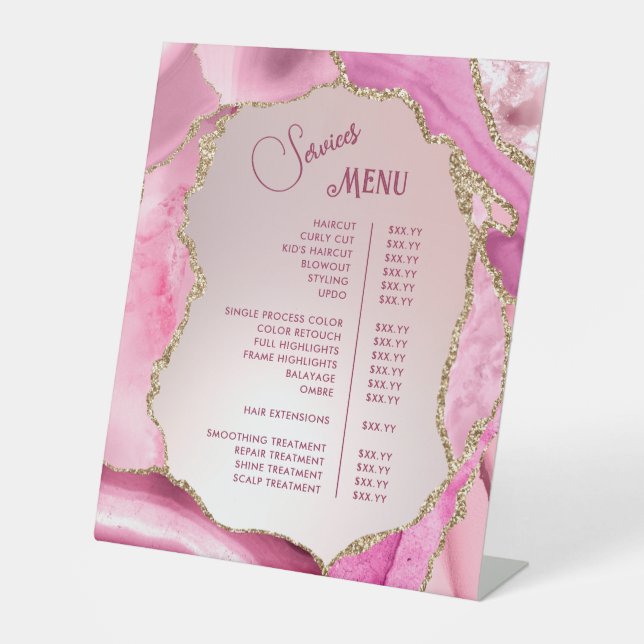 Menü "Rosa Agate Imitats Foil Services" Sockelschild (Vorderseite)