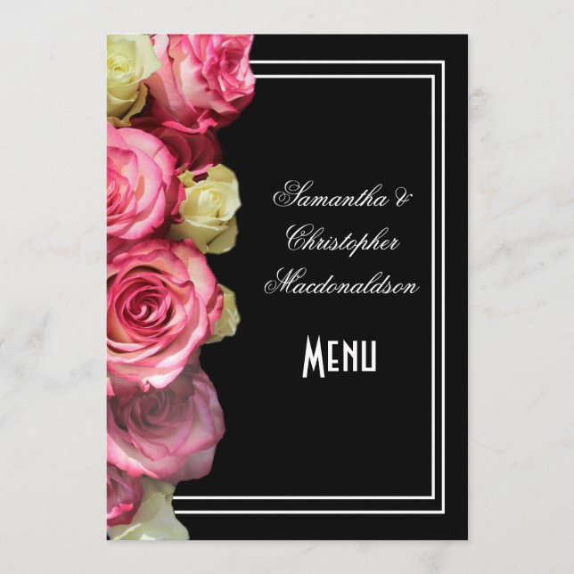 Menu rose à la mariage à fleurs noires (Devant)