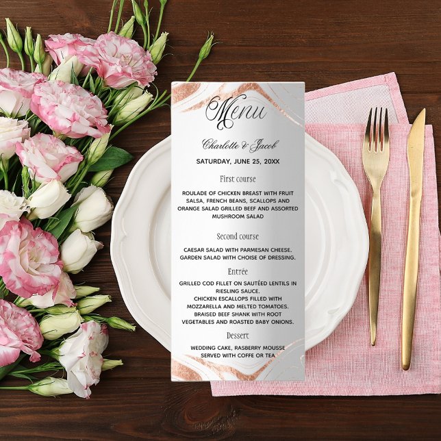 Menu rose argent or marbre élégant mariage (Créateur téléchargé)