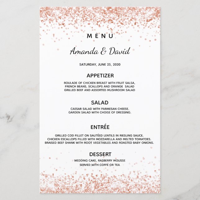 Menu rose blanche or élégant mariage (Devant)