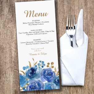 Menu Rose bleu et feuille d'or modifiable 3 cours
