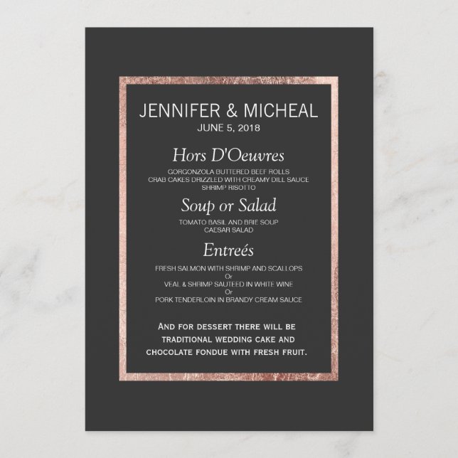 Menu rose de mariage d'or de Faux chic (Devant)