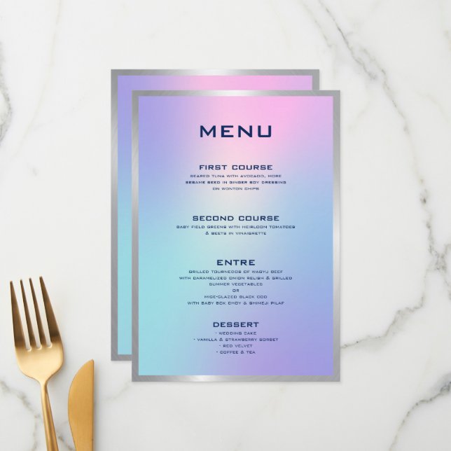 Menu Rose et bleu foncé, accent argent (Devant/Arrière en situation)