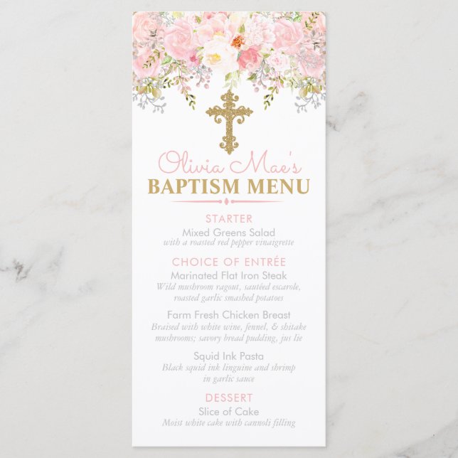 Menu Rose Garden Girl Baptism Événement personnalisé (Devant)