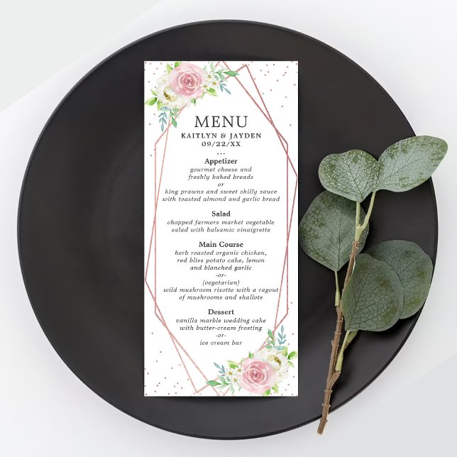 Menu Rose géométrique chic Gold Foil Mariage floral (Créateur téléchargé)