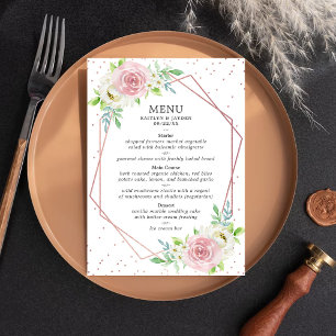 Menu Rose géométrique chic Gold Foil Mariage floral