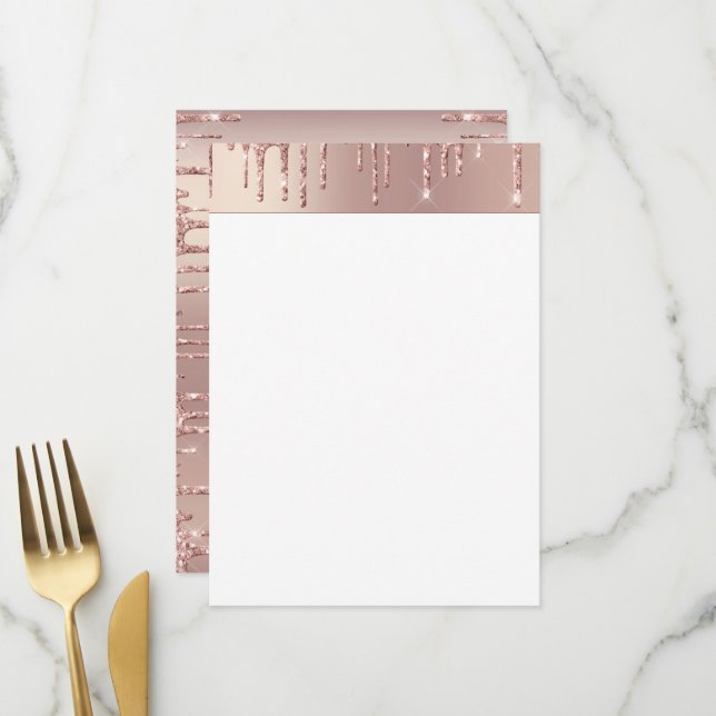 Menu Rose Gold Blush Paillettes scintillement Gouttes L (Devant/Arrière en situation)
