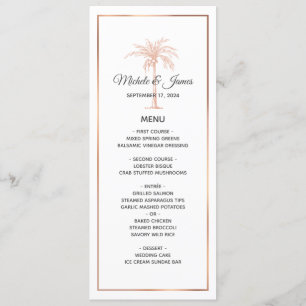 Menu Rose Gold Cuivre Palmier Mariage Blanc Marbre
