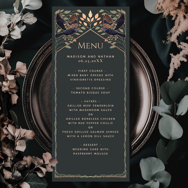 Menu Rose Gold Enchanted Gothique Corbeau Mariage plat (Créateur téléchargé)