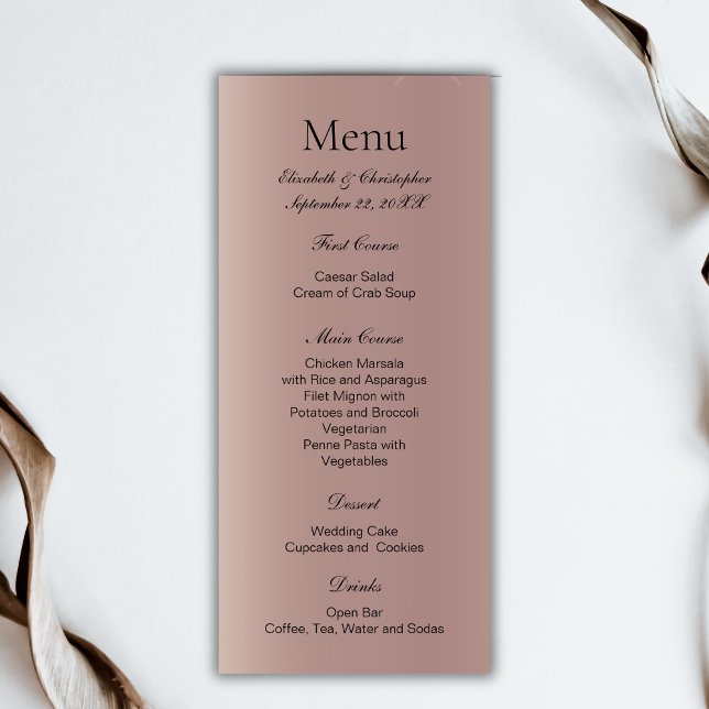 Menu Rose Gold rose tendance Mariage moderne tendance (Rose Gold Pink Trendy Modern Wedding Menu)