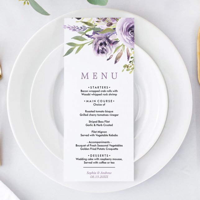Menu Rose pourpre & Feuille verdoyant Floral Mariage Me (Créateur téléchargé)