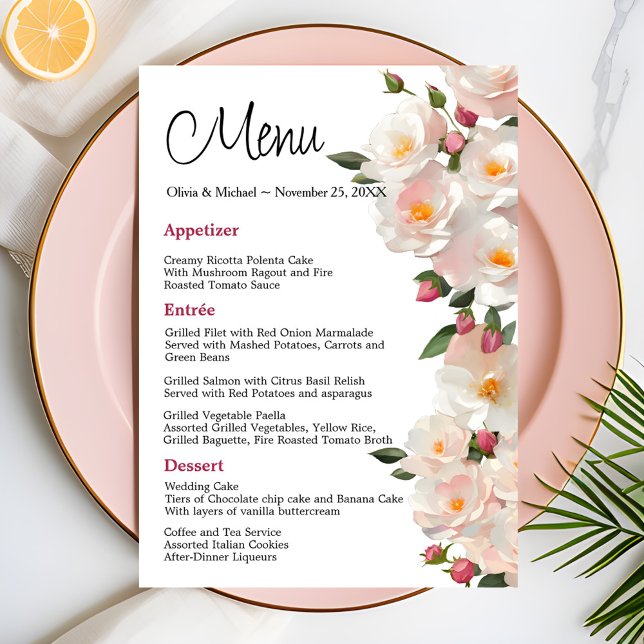 Menu Rose sauvage Elegant Chien rose Mariage (Créateur téléchargé)