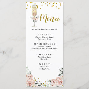 Menü "Rose Soiree Brautparty" in Gold und Rosa Menükarte
