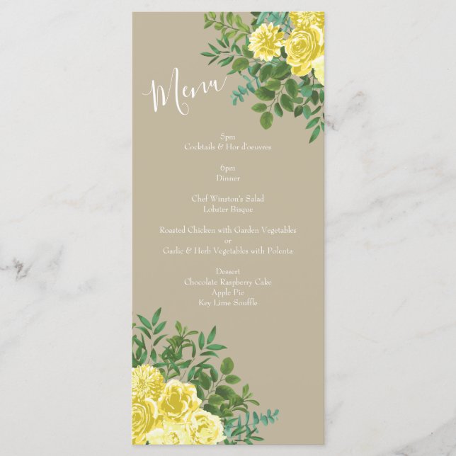 Menu Rose Vintage Jaune Élégant Mariage (Devant)