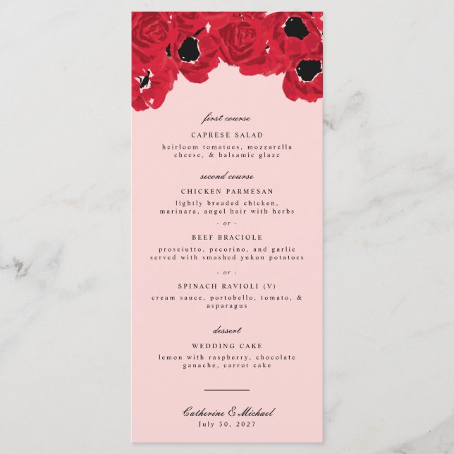 Menu Roses Abstraits et Mariage de pavots (Devant)