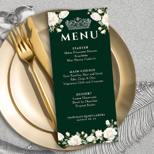 Menu Roses blanches et couronne de princesse vert foncé