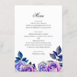 Menu Roses bleus et violets. Mariage floral aquarelle