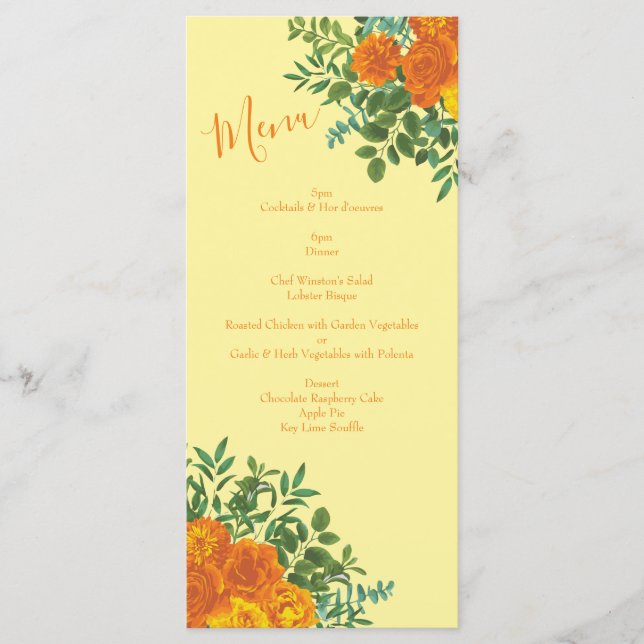 Menu Roses floraux de Mariage orange jaune (Devant)