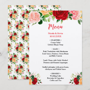 Menu Roses Romantiques FloralRouge et Orange Mariage Ro
