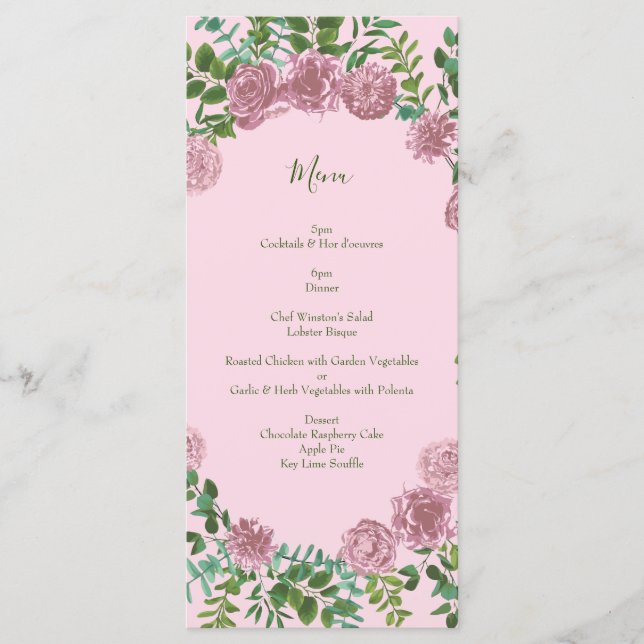 Menu Roses roses Jardin Printemps Mariage (Devant)