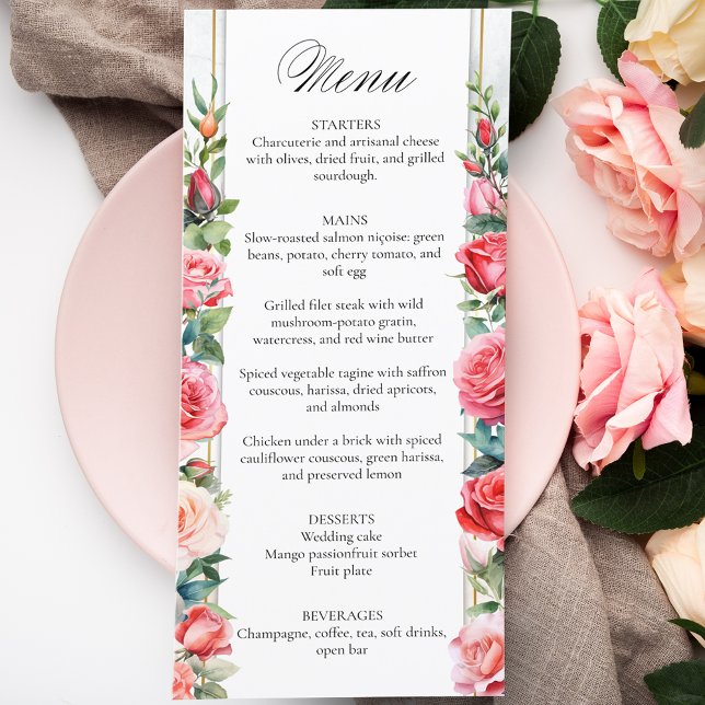 Menu Roses roses romantiques et calligraphie (Créateur téléchargé)