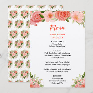 Menu Roses rouges corail avec feuillage
