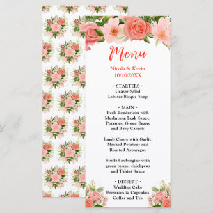 Menu Roses rouges corail avec feuillage