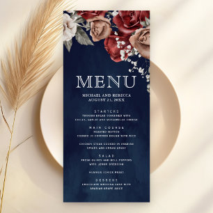 Menu Roses rouges de Bourgogne Fleurs Bleu marine Maria