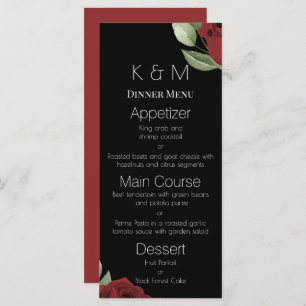 Menu Roses rouges élégantes sur noir