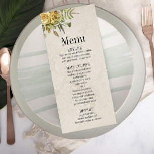 Menu Roses vintages d'or sur Damask Wallpaper Mariage