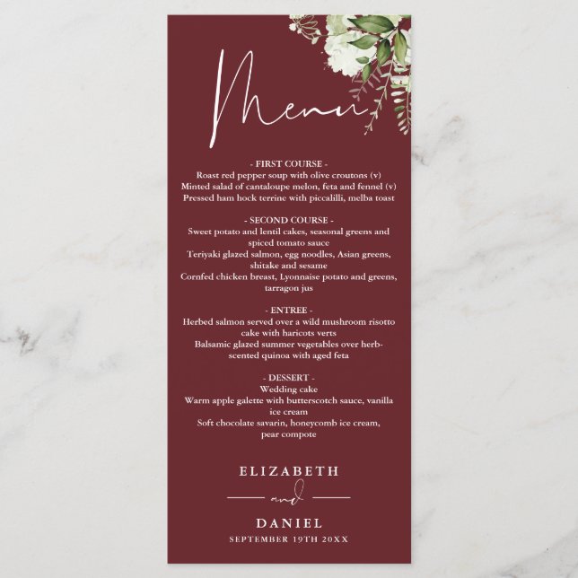 Menu Rosewood Pink Greenery Monogram Dîner Mariage (Devant)