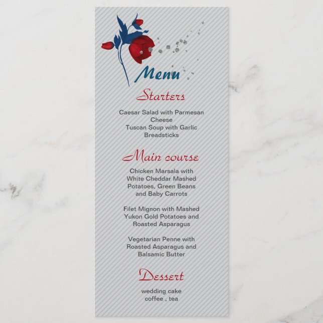 Menu rouge & bleu marine fleurs mariage botanique (Devant)