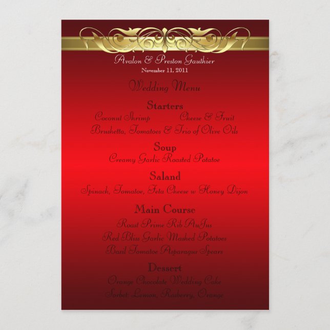 Menu rouge de mariage de Grande -Duchesse rouleau (Devant)