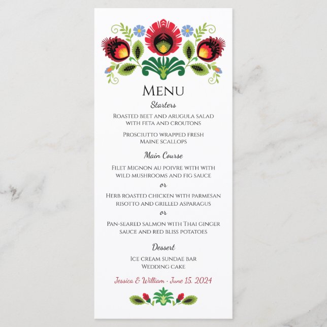 Menu rouge Fleurs folkloriques polonaises (Devant)