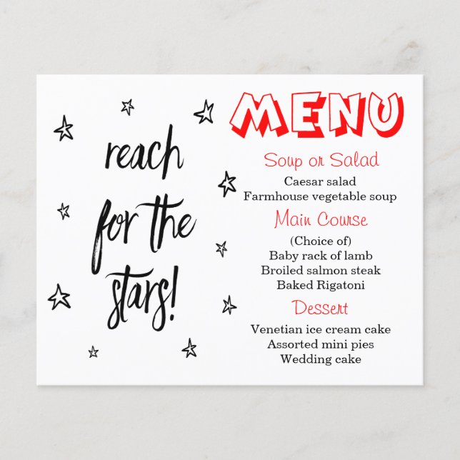 Menu rouge, noir et blanc Mariage Stars Love Citat (Devant)