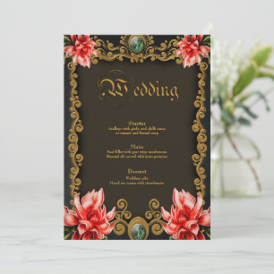 Menu Royal or et rouge design floral